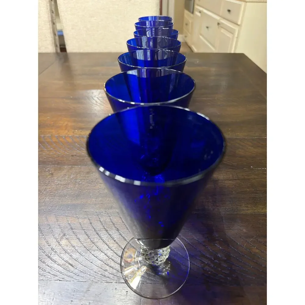 Vintage Morgantown Ritz Blue Golf Ball Champagne Tall Sherbet Glass 4 7/8